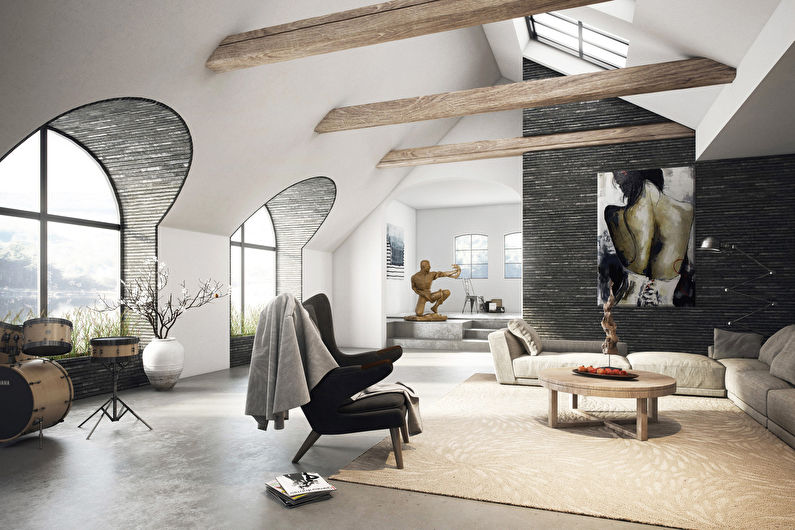Attic living room interior design - photo