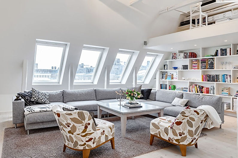 Attic living room interior design - photo