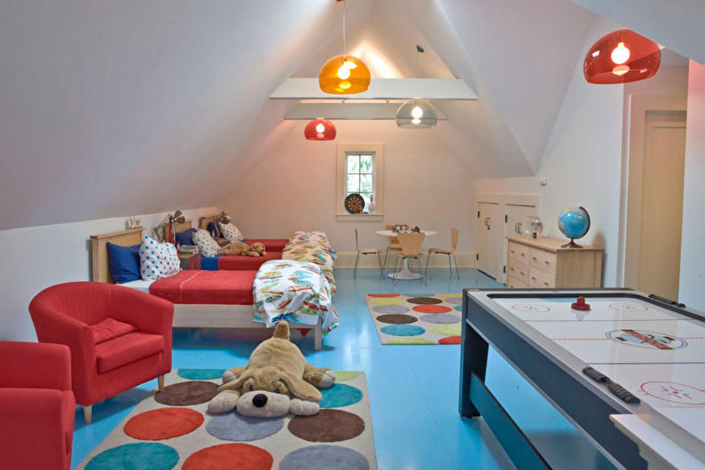 Interior design of a children's room in the attic - photo