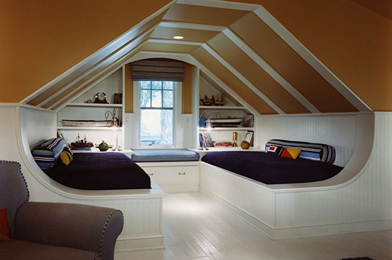 Interior design of a children's room in the attic - photo