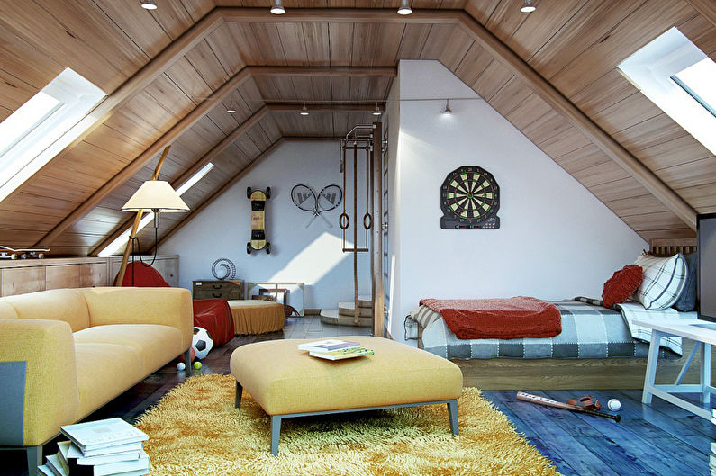Interior design of a children's room in the attic - photo