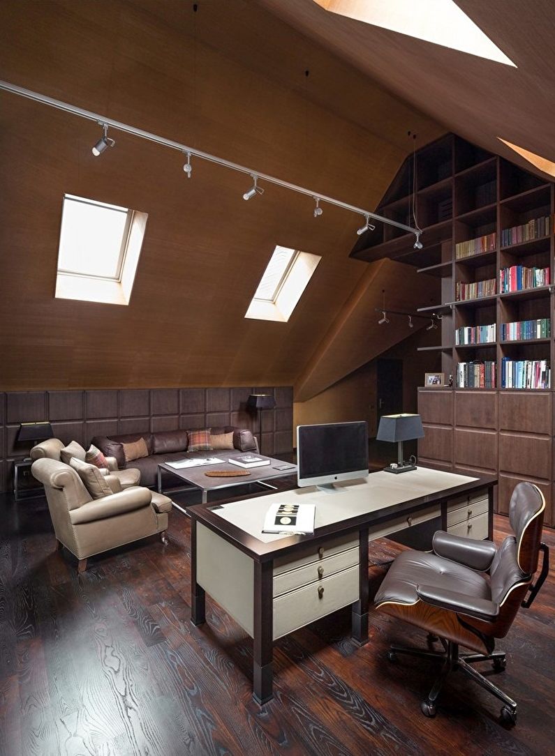 Interior design of an attic office - photo