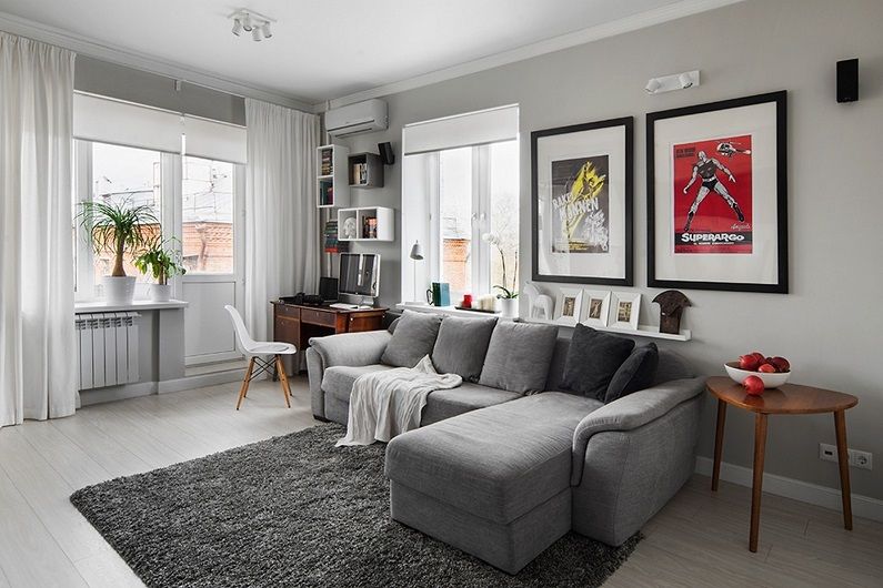 Grijze woonkamer 16 m² - Interieur ontwerp
