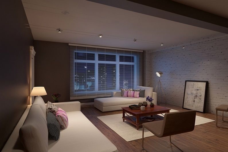 Woonkamer ontwerp 16 m² - Verlichting en achtergrondverlichting