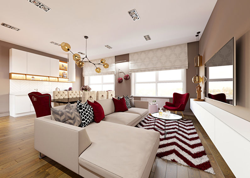Interior kitchen-living room Cherry in rum