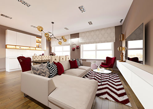 Interior kitchen-living room Cherry in rum