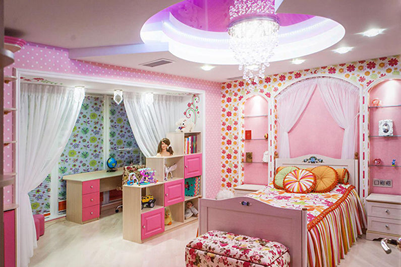 Stretch ceilings in the nursery with drywall constructions