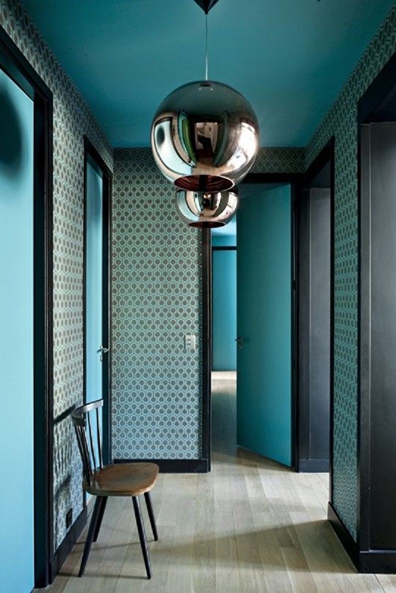 Turquoise hallway and corridor photo - Interior Design