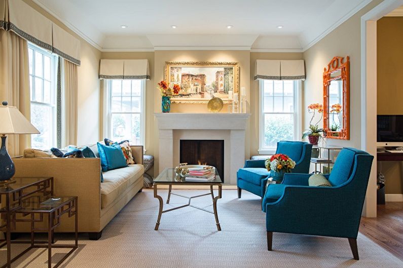 Blue living room in a classic style - Interior Design