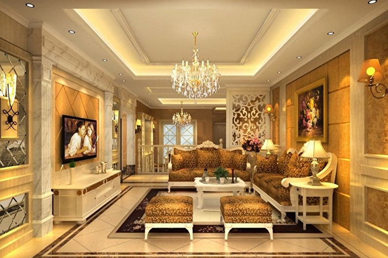 The interior design of the living room in a classic style - photo