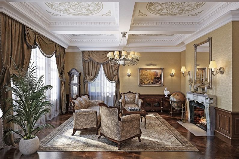 The interior design of the living room in a classic style - photo