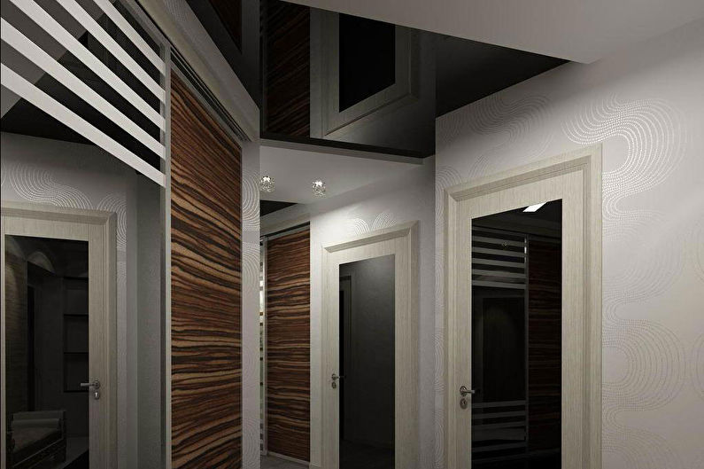 Stretch ceiling in a small hallway - Glossy texture