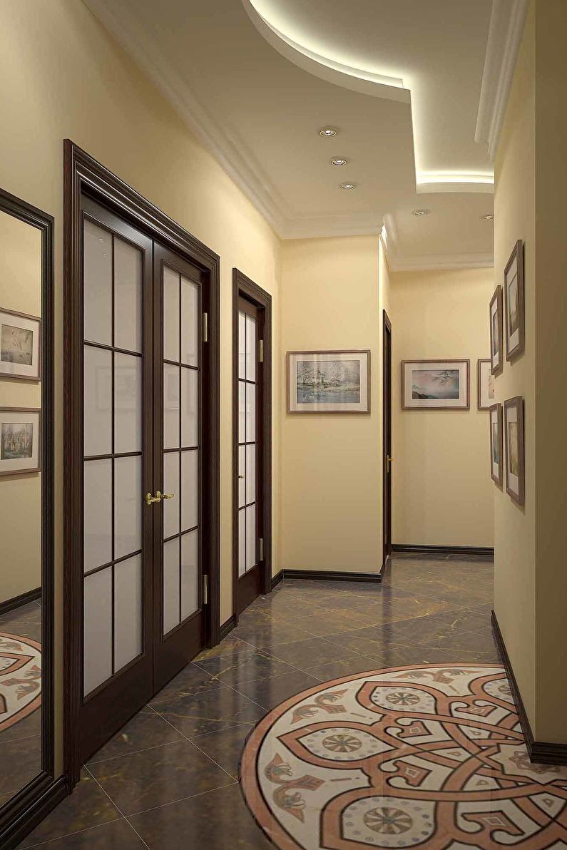 Two-level suspended ceiling in the hallway