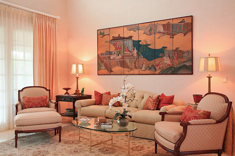 Fleur de pêche dans le salon - Design d'intérieur