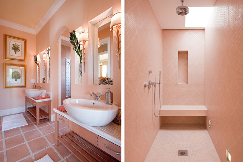 Couleur pêche dans la salle de bain - Design d'intérieur