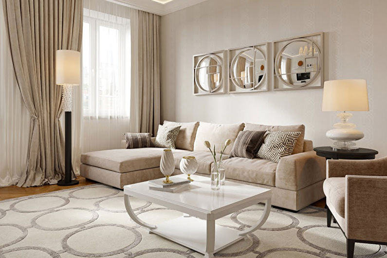 Beige wallpaper in the interior - Halftone and monochrome gamma
