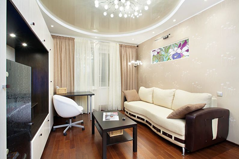 Beige wallpaper in the living room - Interior Design