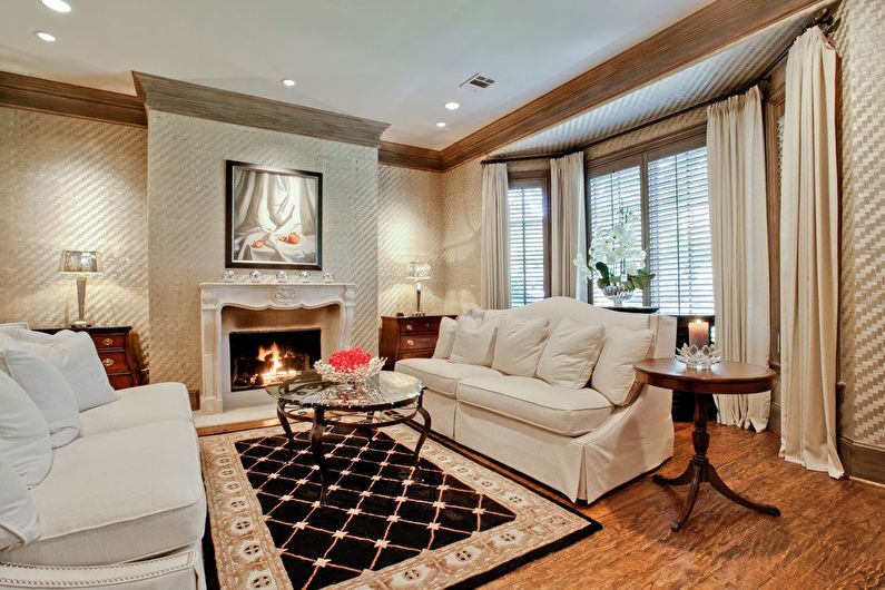 Beige wallpaper in the living room - Interior Design