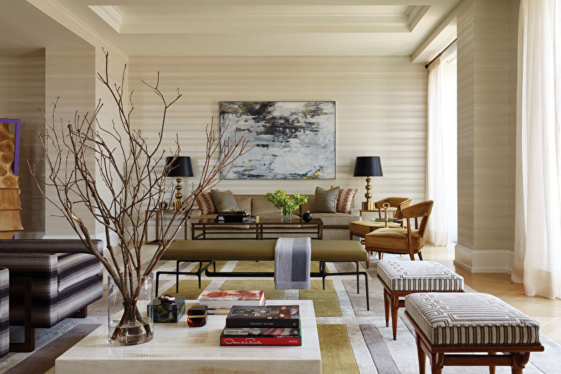 Beige wallpaper in the living room - Interior Design