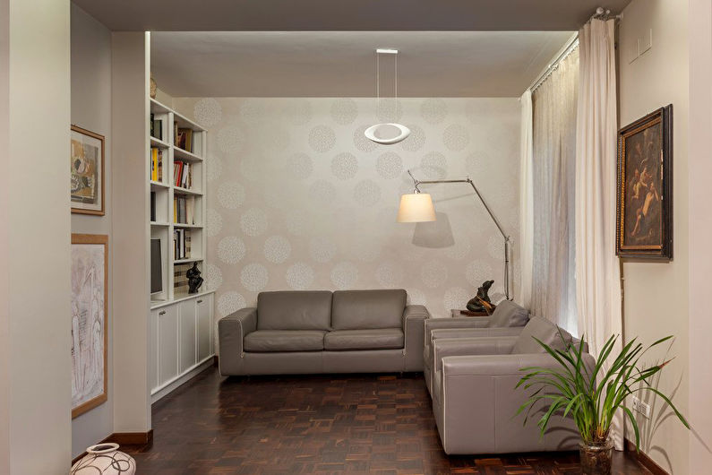 Beige wallpaper in the living room - Interior Design