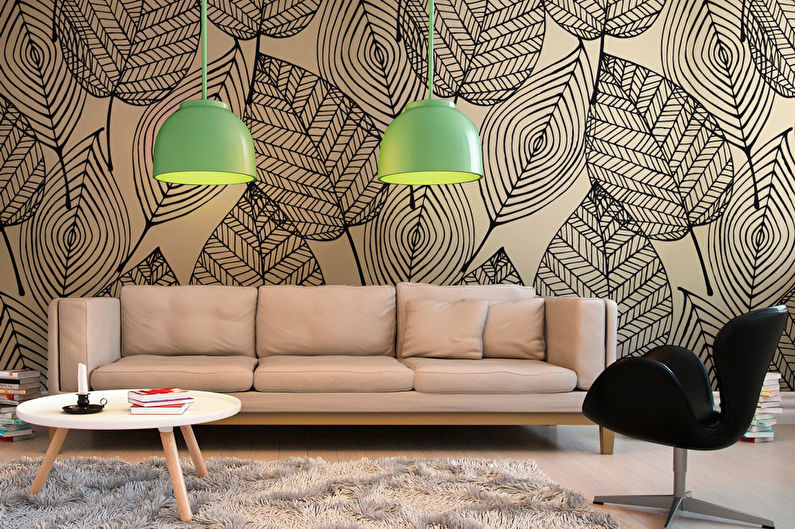 Beige wallpaper in the living room - Interior Design