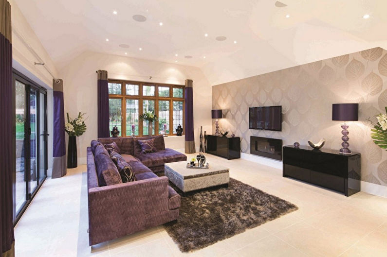 Beige wallpaper in the living room - Interior Design