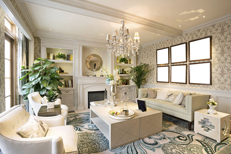 Beige wallpaper in the living room - Interior Design
