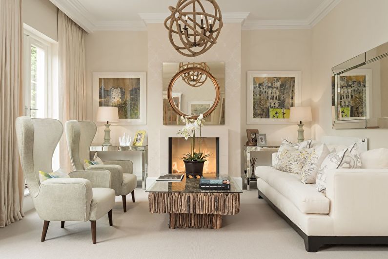 Beige wallpaper in the living room - Interior Design
