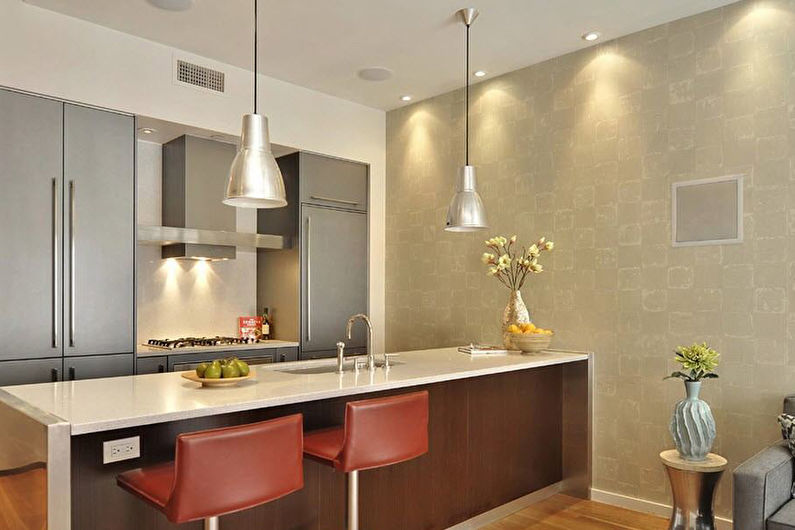 Beige wallpaper in the kitchen - Interior Design