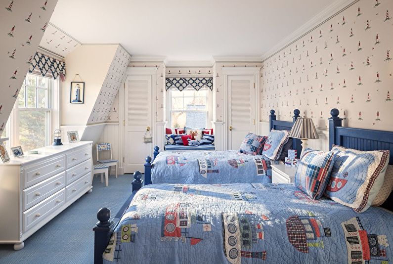 Beige wallpaper in a nursery - Interior Design