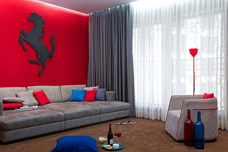 Red living room 17 sq.m. - Interior Design