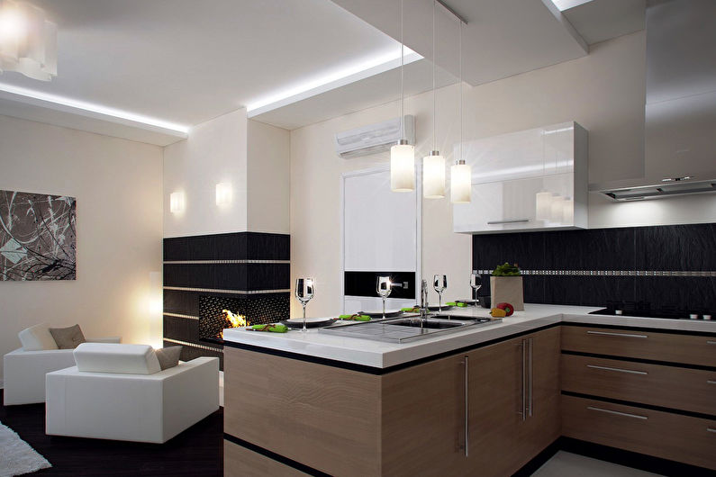 Corner kitchen with island or peninsula - Interior Design