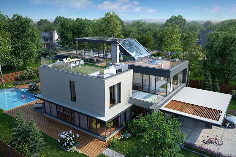 Modern high-tech house designs - High-tech house with exploited roof
