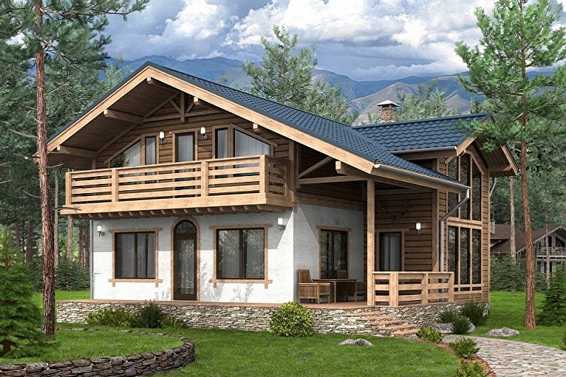 Contemporary Chalet Style Homes - One-Storey House with Attic and Basement