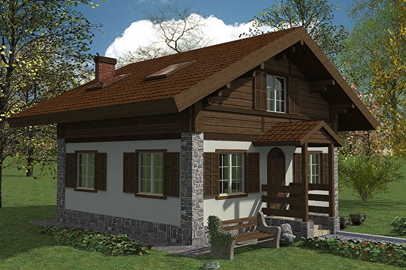 Contemporary Chalet Style Homes - One-Storey House with Attic and Basement