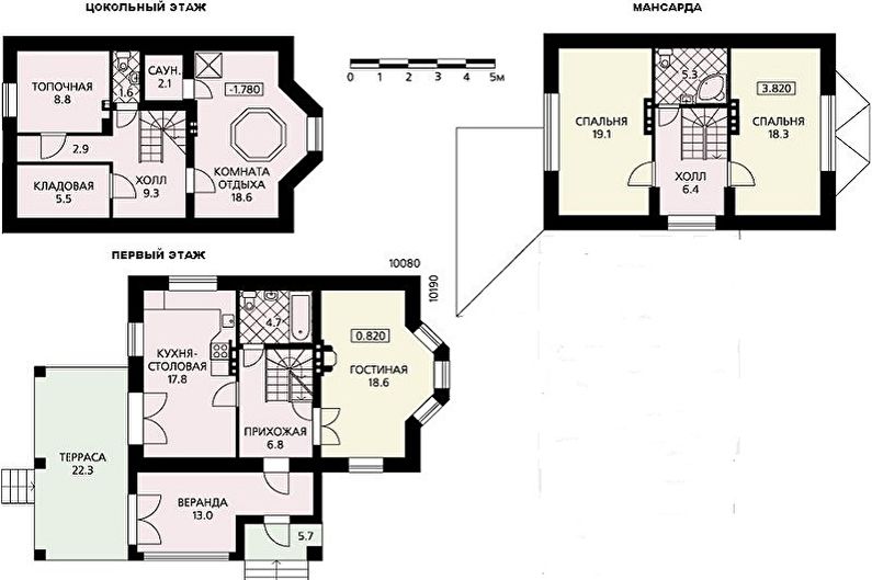 Contemporary Chalet Style Homes - One-Storey House with Attic and Basement