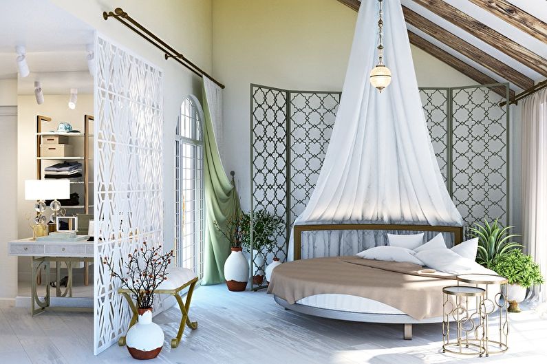 Round bed in the bedroom - photo