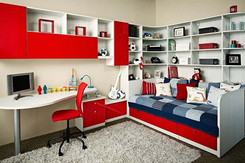 What colors does red combine with - Design of a children's room