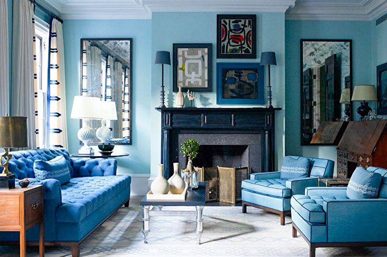 What colors does blue combine with - Living Room Design