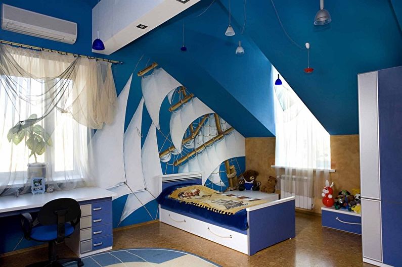 What colors does blue combine with - Design of a children's room
