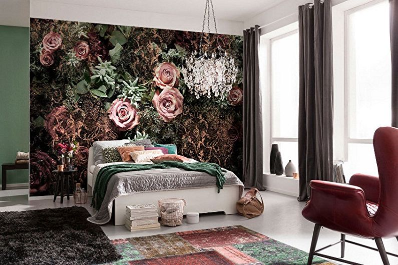 Photo wallpaper in the bedroom - photo