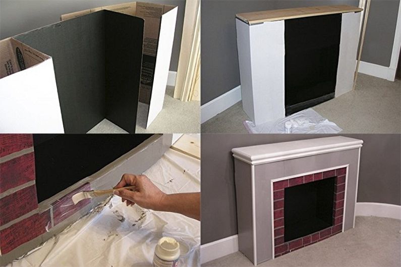 Making a fake fireplace frame with your own hands - From a large packaging box
