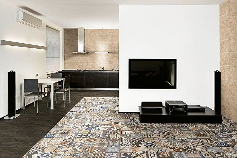 Tile patchwork in the interior of the living room