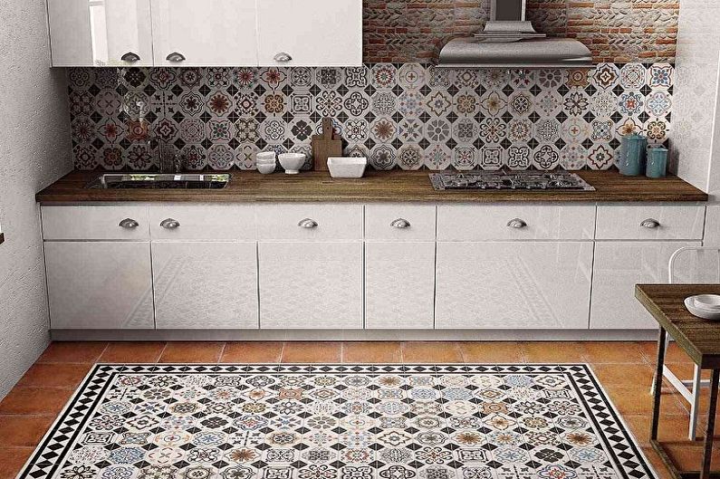 Patchwork tile in the interior of the kitchen