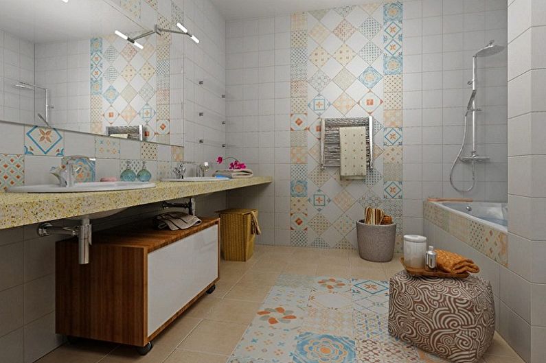 Tile patchwork in the interior of the bathroom