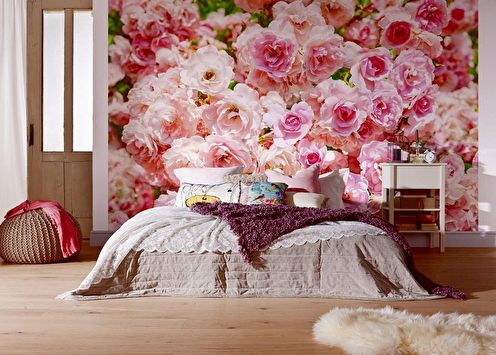 Wall mural in the bedroom: 60 photos and ideas