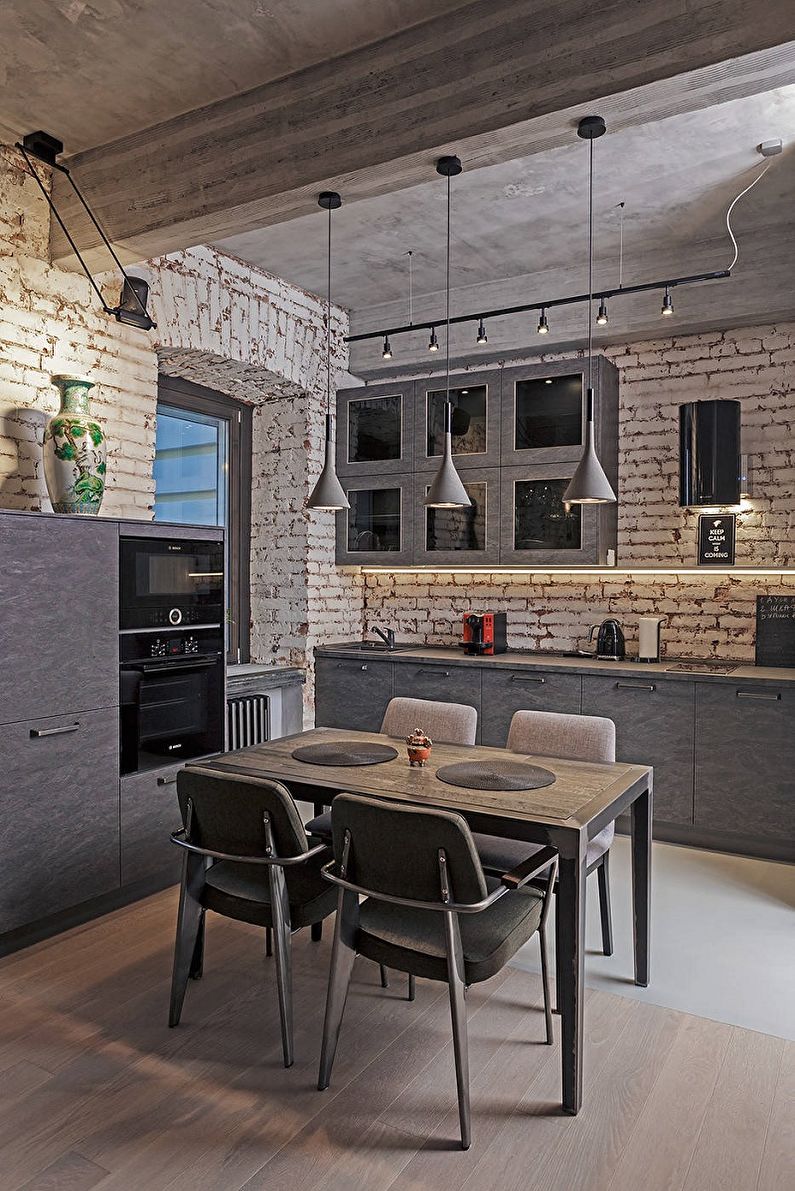 Kitchen 13 sq.m. in the loft style - Interior Design