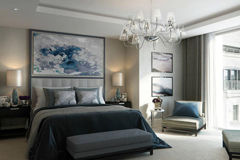 Two-level plasterboard ceiling in the bedroom