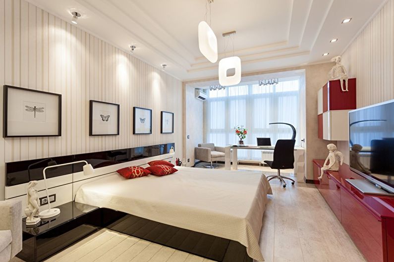 Layered gypsum ceiling in the bedroom