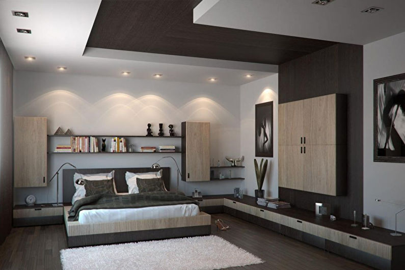 Lighting and lighting of the plasterboard ceiling in the bedroom